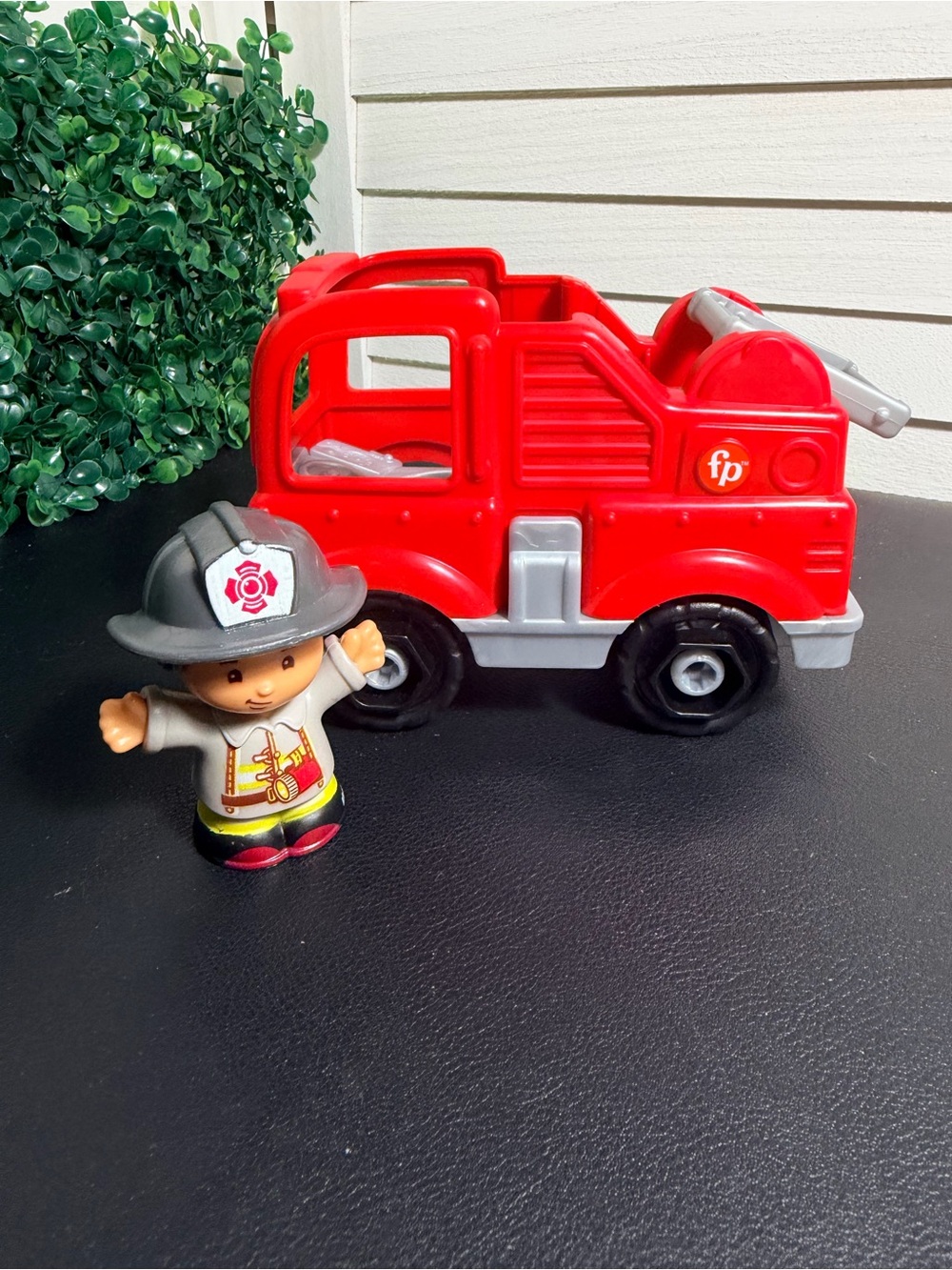Fisher-Price Little People Red and Gray Toy Fire Engine with Firefighter Figure